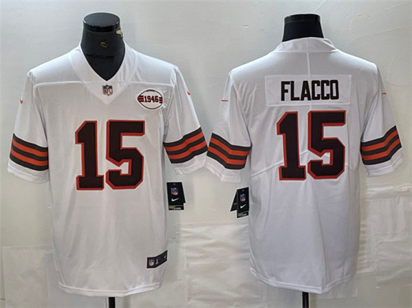 Men's Cleveland Browns #15 Joe Flacco White 1946 Collection Vapor Untouchable Limited Football Stitched Jersey